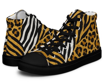 Leopard Zebra High Top Canvas Sneakers Bold Animal Print Shoes