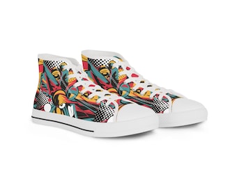 Pop Art High Top Sneakers: Comic Style Canvas Schuhe mit Pleather Toe