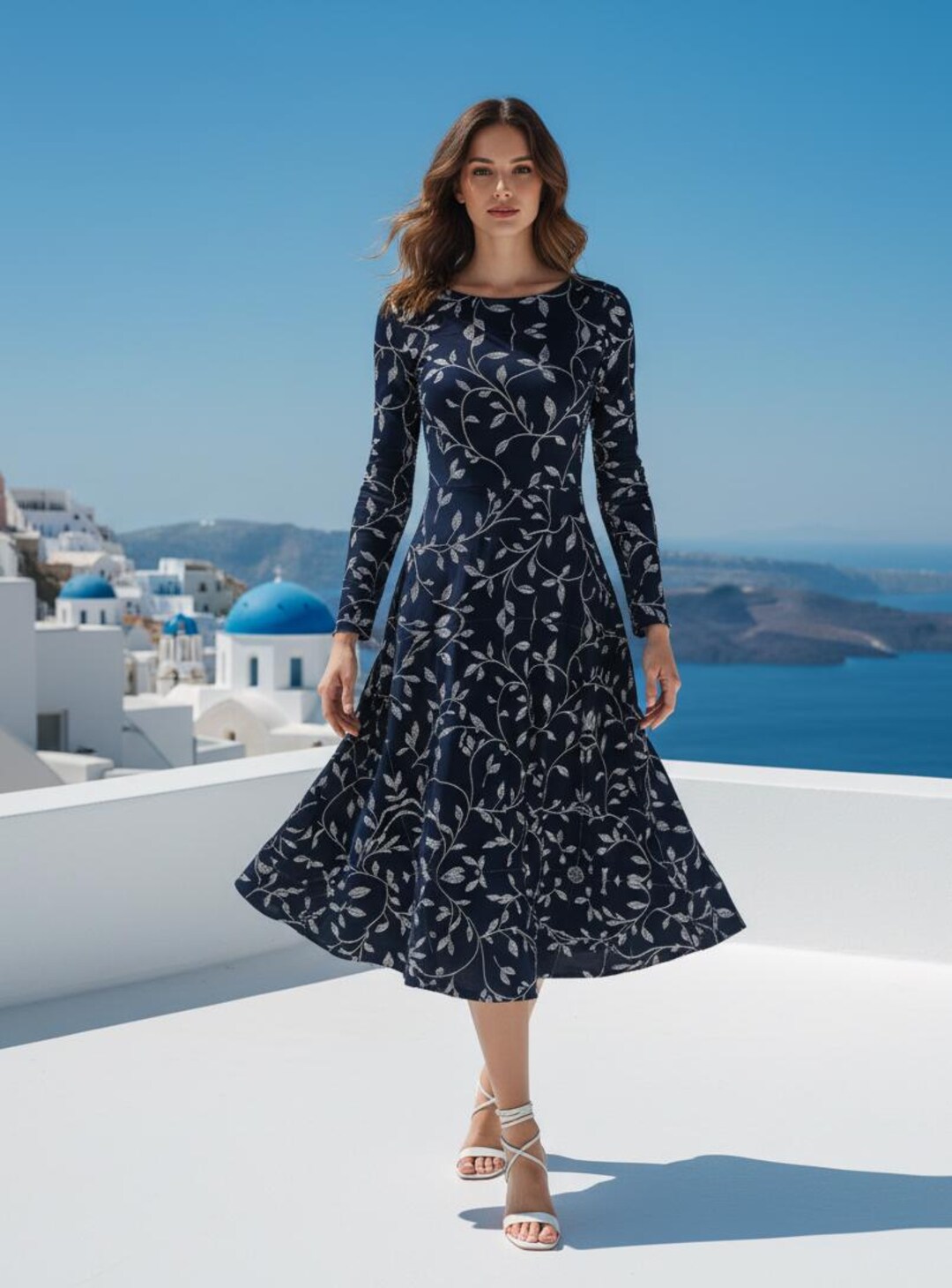 Navy Blue Liberty Floral Smocked Sash Back Dress main image 1