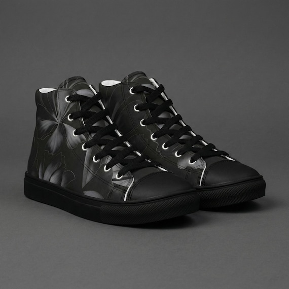 Black Floral High Top Canvas Sneakers Minimal Dark Street  display picture 1