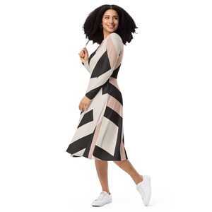 Atana Midi Dress in Black and Beige Geometric Print