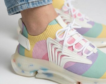 Sneakers da donna in mesh con onda pastello e suola in EVA ammortizzata – Sneakers leggere e alla moda