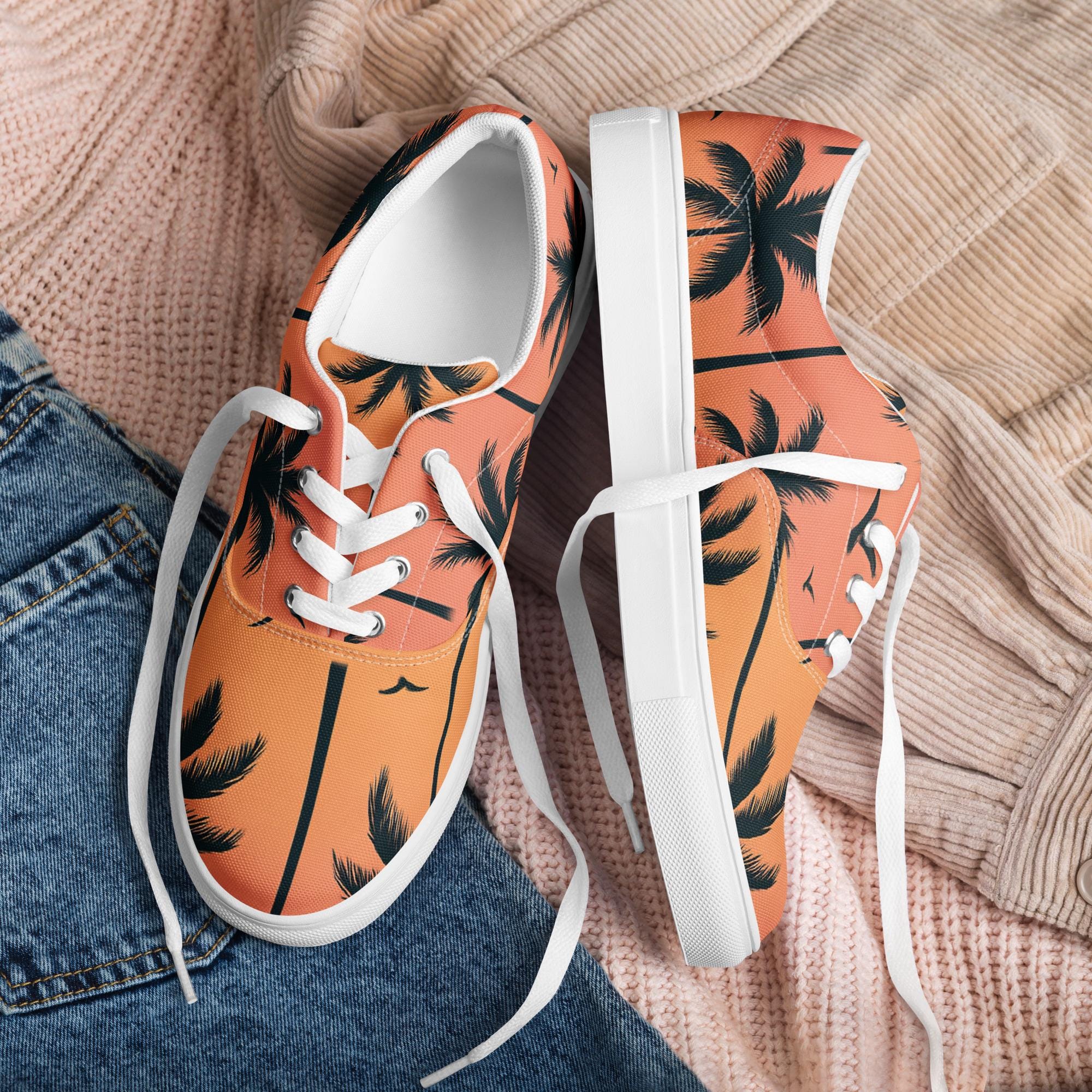 Palm Tree Sunset Sneakers: Tropical Canvas Low Tops - Etsy