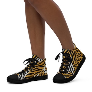 Wild Safari Animal Print High-Top Sneakers – Leopard, Tiger & Zebra Pattern Canvas Shoes