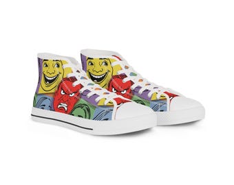 Vibrant High Top Sneakers: Retro Cartoon Design, Streetwear Shoes