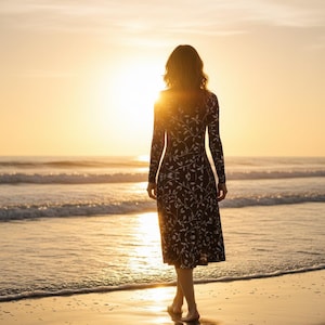 Navy Blue Floral Midi Dress: Long Sleeve Pocket Dress image 17