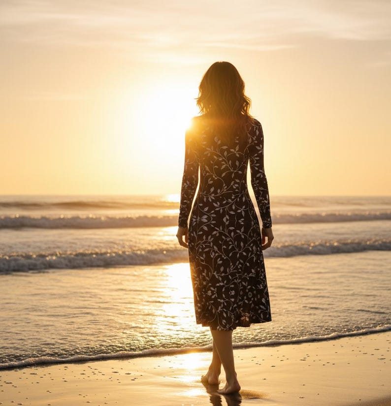 Navy Blue Floral Midi Dress: Long Sleeve Pocket Dress image 17