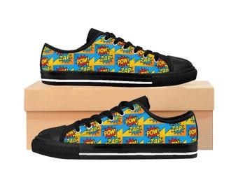 Comic Pop Art Low Top Sneakers: Zap Pow Graphic Geek Schuhe