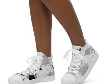 Monochrome Splatter High-Top Sneakers – Minimal Black & White Canvas Shoes