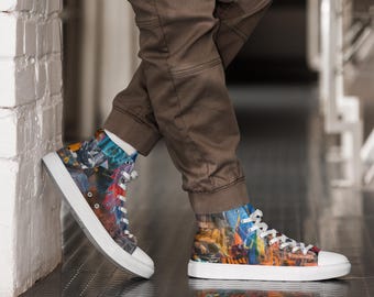 Urban Paint Splash High-Top Sneakers – Artistic Abstract Canvas Shoes for Men