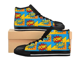 Zapatillas altas de lona unisex con diseño de cómic pop art: ¡Pum! ¡Zap!