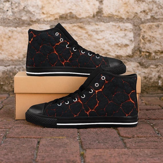 Lava Crack Canvas High Top Sneakers - Black Red Volcanic  display picture 1