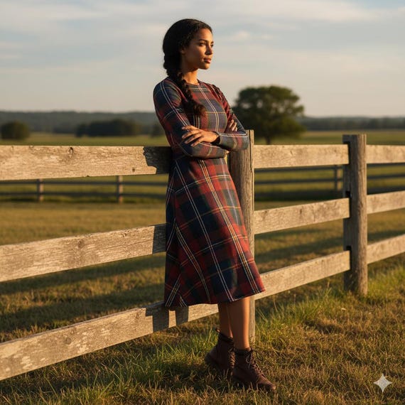 plaid midi dress long sleeve Shirley Black Long Sleeve Plaid Tweed Midi Dress