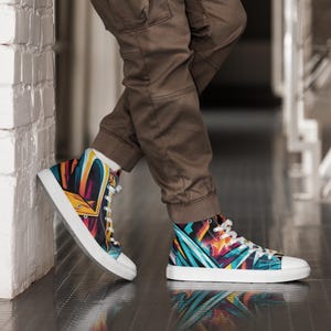 Color Storm High-Top Sneakers – Abstract Neon Streetwear Canvas Shoes
