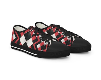 Geometrische Rot und Schwarz Canvas Sneakers: Unisex Low Top Schuhe