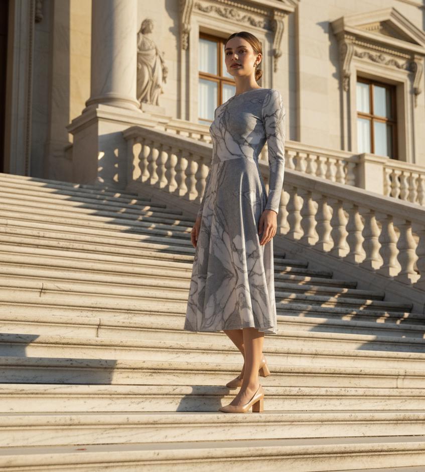 grey marble dress Satin Marble Print Maxi Dress Menatique