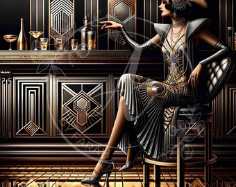 Flapper Girl Print, 1920 Gatsby Style Flapper Girl Fashion Digital Art-300 pixels/inch JPG