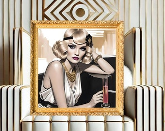 Flapper Girl Print, 1920 Gatsby Style Flapper Girl Fashion Digital Art