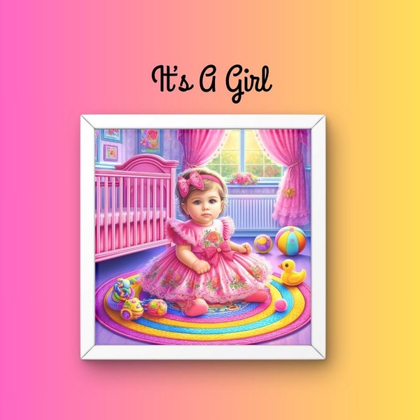 Vibrant Pink Nursery Digital Art Print - Bright Baby Girl Room Decor