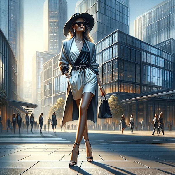 Urban Elegance: Modern Fashionista in the City - Contemporary Fashion Art Print