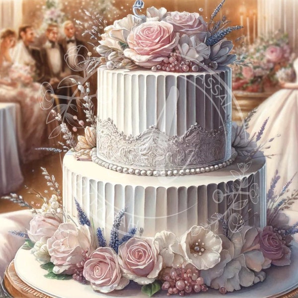 Victorian Wedding Cake Art Print - Romantic Bridal Reception & Elegant Floral Decor, Soft Pastel Wall Art for Wedding Gift