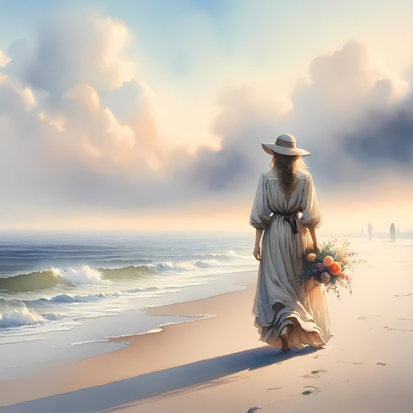 Whispers of the Sea - Contemplative Beach Walk Digital Art