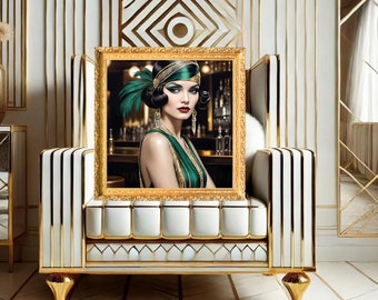 Flapper Girl Print, 1920 Gatsby Style Flapper Girl Fashion Digital Art
