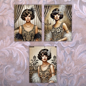 Roaring Twenties Art Deco Collection, Retro Wall Art- 3 Art Deco Wall Art-Black and Gold