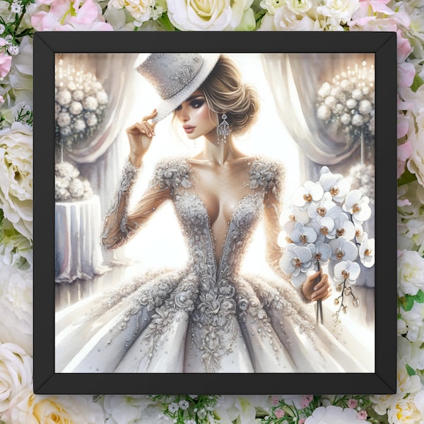 Elegant Bridal Portrait - Fashion Illustration, Luxurious Wedding Wall Art, Sophisticated Bride Decor