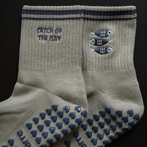 Catch of the Day Pilates Grip Socks, Embroidered Fish, Cotton Comfort image 1