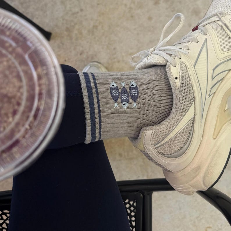 Catch of the Day Pilates Grip Socks, Embroidered Fish, Cotton Comfort image 7