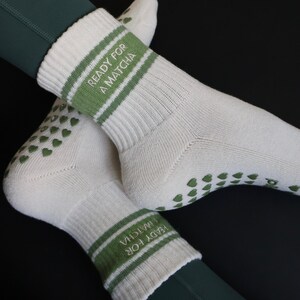 Ready for a Matcha Grip Socks, Pilates Grip Socks, Non Slip Workout Socks, Yoga Barre Socks, Fitness Gift for Women bild 2