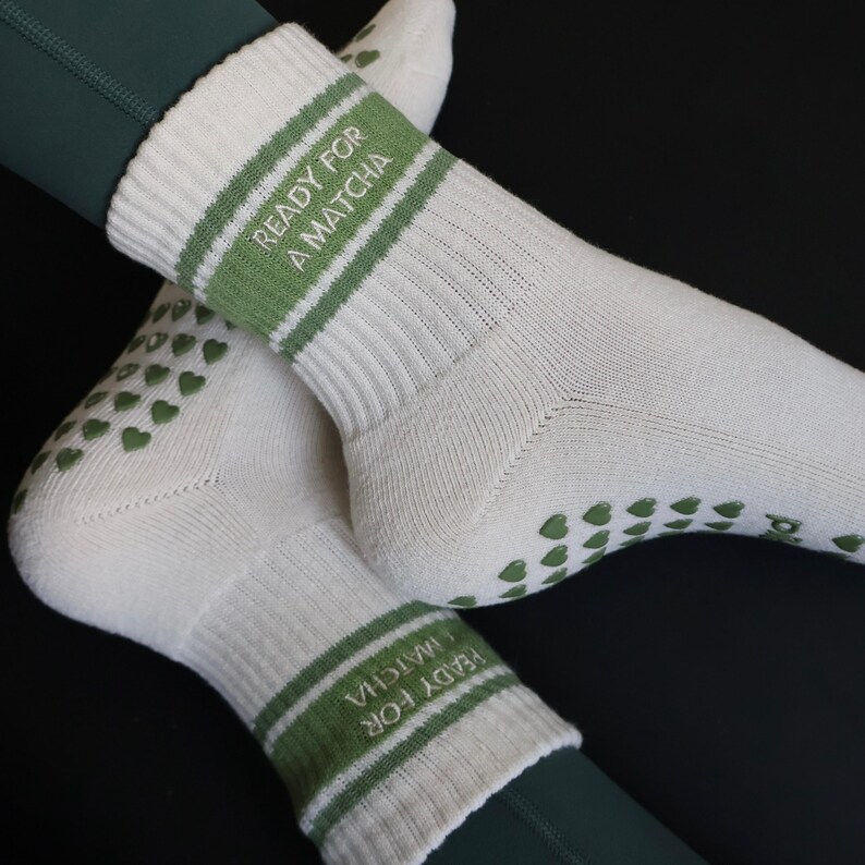 Ready for a Matcha Grip Socks, Pilates Grip Socks, Non Slip Workout Socks, Yoga Barre Socks, Fitness Gift for Women bild 2
