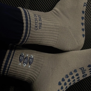 Catch of the Day Pilates Grip Socks, Embroidered Fish, Cotton Comfort image 2