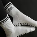 Hot Girls Do Pilates Grip Socks, White Black Cotton, Non-Slip Heart Grips