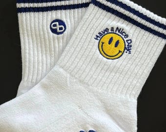 Pilates Grip Socks, Have a Nice Day Grip Socks, Smiley Face Crew Socks, Non Slip Reformer Socks, Cute Barre Accessory, Workout Gift