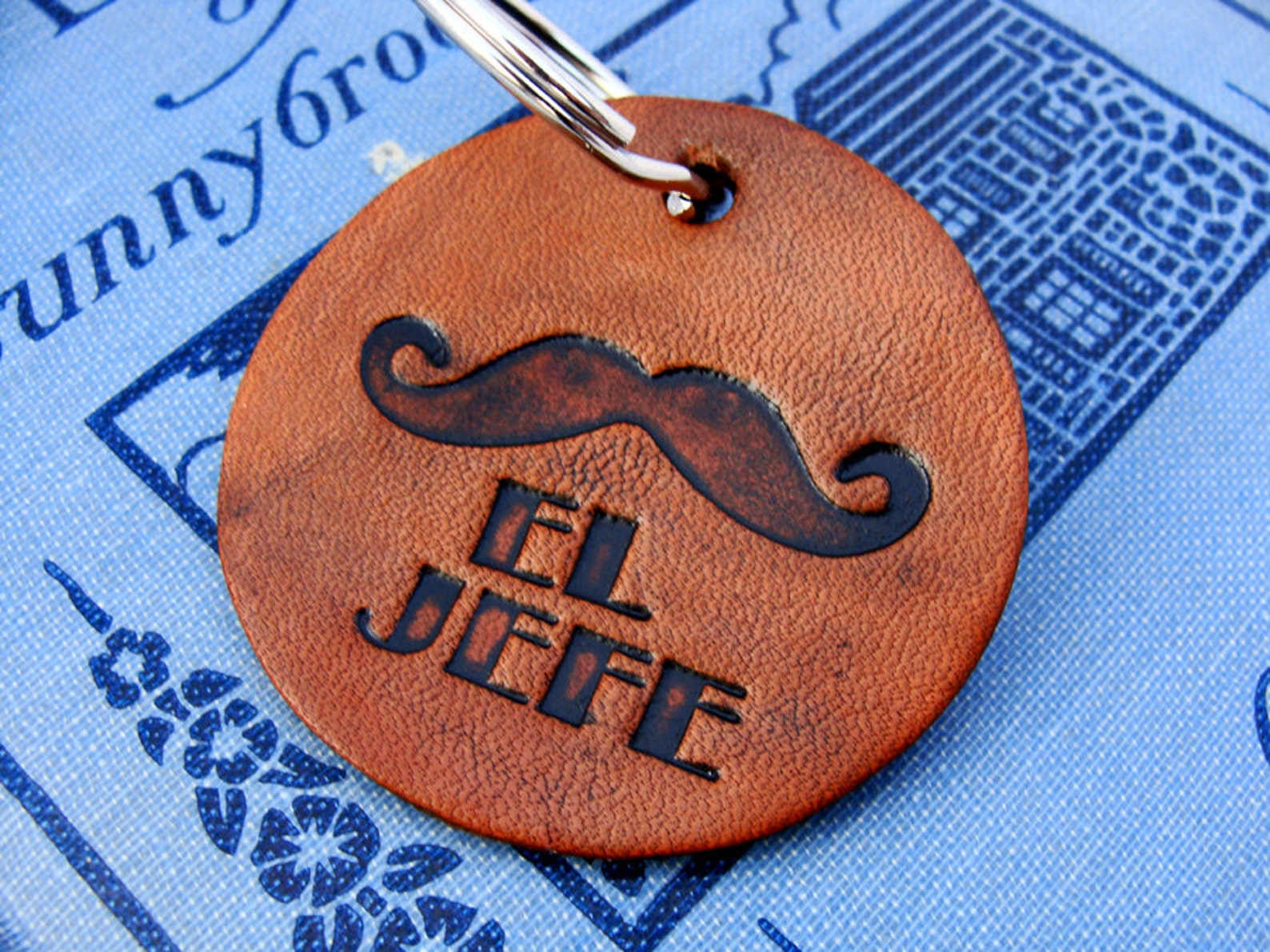 Personalized Keychain Moustache Leather Embossed Etsy
