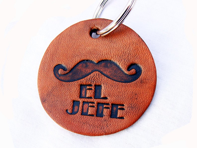 Personalized Keychain Moustache Leather Embossed Etsy