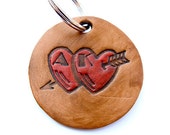 Personalized Keychain Leather Art Deco Letters Hand Stamped Hearts