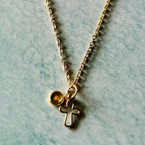 Colar com pingente de cruz e semente de mostarda em ouro 18k "Ondas da Fé" - Colar da Fé - Presentes Cristãos - Colar com cruz - Colar com semente de mostarda