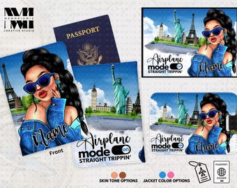Personalized Passport Cover & Luggage Tag Set - Airplane Mode Design