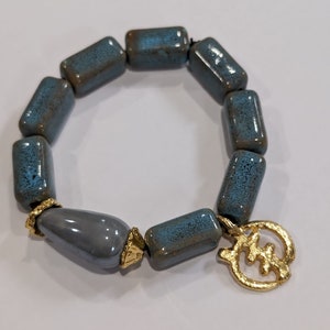 Hand Made Ceramic Beaded Bracelet Jewelry Teal