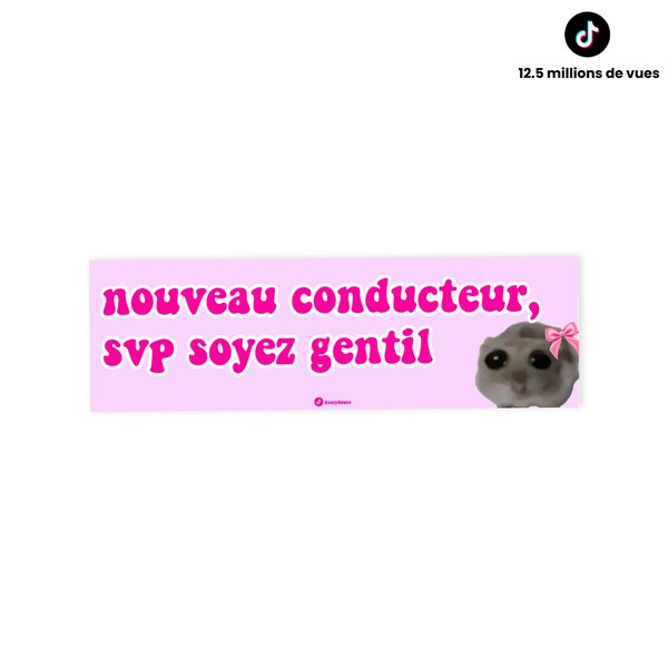 1 Acheté = 1 Offert | Nouveau Conducteur Soyez Gentil - Adhésif pare-chocs ET aimant | Hamster Meme | 20cm x 6.8cm | Résistant à l'eau & UV