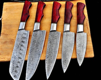 Personalisiertes Kochmesser-Set für Küchenutensilien, Damast-Stahl-Kochset für Hochzeitsgeschenk, handgefertigtes Kohlenstoffstahl-Küchenset für Koch, Knifw