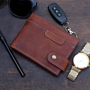 Cartera de cuero para hombre, cartera de cuero para regalo del Día del Padre, cartera de cuero personalizada para regalo de aniversario, cartera de cuero plegable hecha a mano