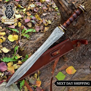 Damaszener Stahl Wikinger Schwert für Weihnachten, Geschenk Mittelalter Larp Wikinger für Cosplay Party, Custom Langes Wikinger Schwert für die Wand Dekoration