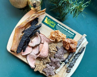 Dog Charcuterie Board | Barkuterie Birthday Treat | All Natural Meaty Treats on a Reusable Bamboo Board