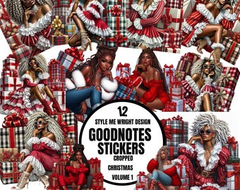 Style Me Wright Designs 12 immagini di Natale di ragazze nere Vol.1 / Alta risoluzione 300 DPI / Download PNG istantaneo / Goodnotes/Scrapbook/Diari