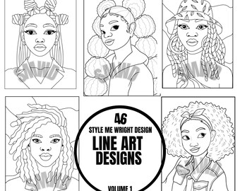 Disegni di arte lineare di donna nera – Set di 46 stampe su tela pronte all'uso per progetti fai da te e creativi