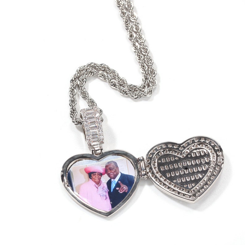 Hip-hop Flip Heart Personalized Photo Pendant With Zirconia Solid DIY ...